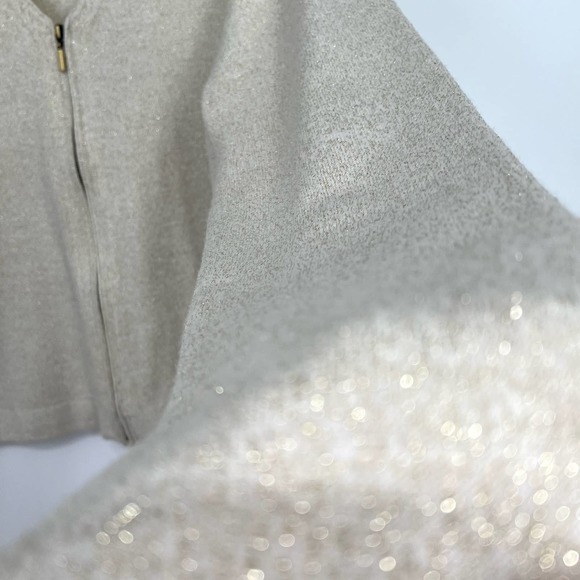 Liz Claiborne Petite Medium Gold Glitter Zip Sweater Blouse Shirt Top Christmas - Picture 5 of 8